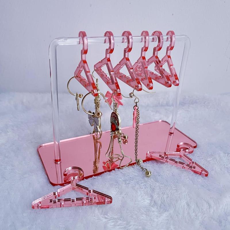 Earring Hanger Rack with 8 Mini Coat Hangers,  Earring Holder Display Stand, Ear Studs Hanging Earrings Organizer For Women Girls,Rose