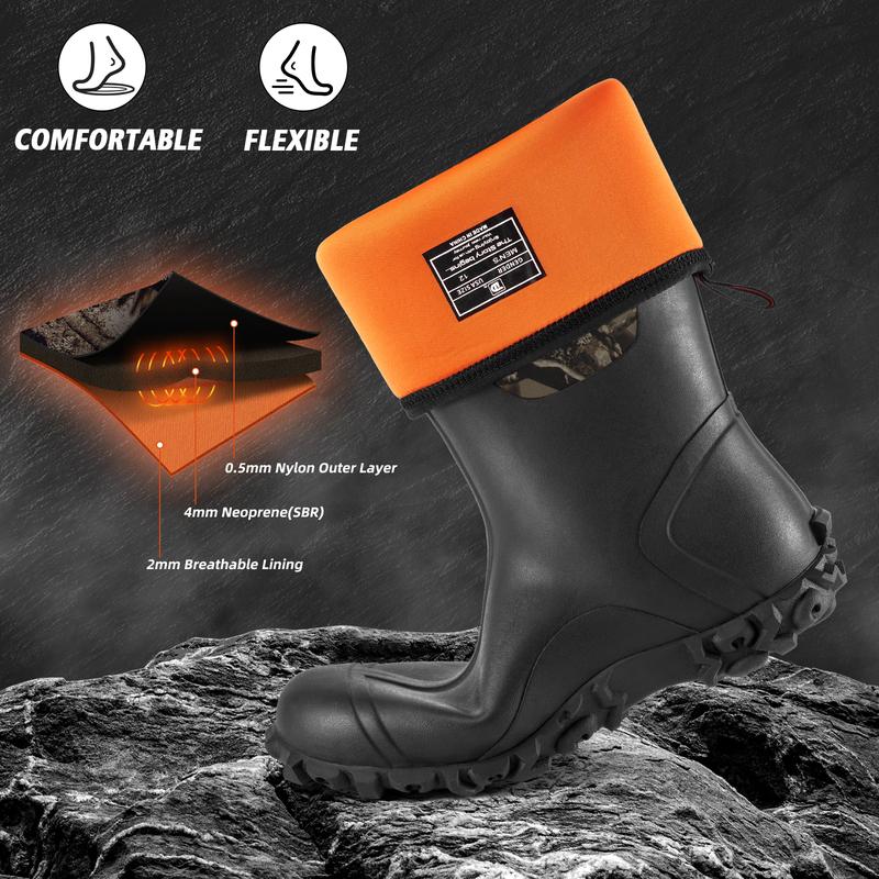 TruDave Rubber Boots for Men with Steel Shank, Waterproof Work Rain Boots, 6mm Neoprene Anti-slip Mud Boots, Size 5-14 Comfortable Industrial Shoe