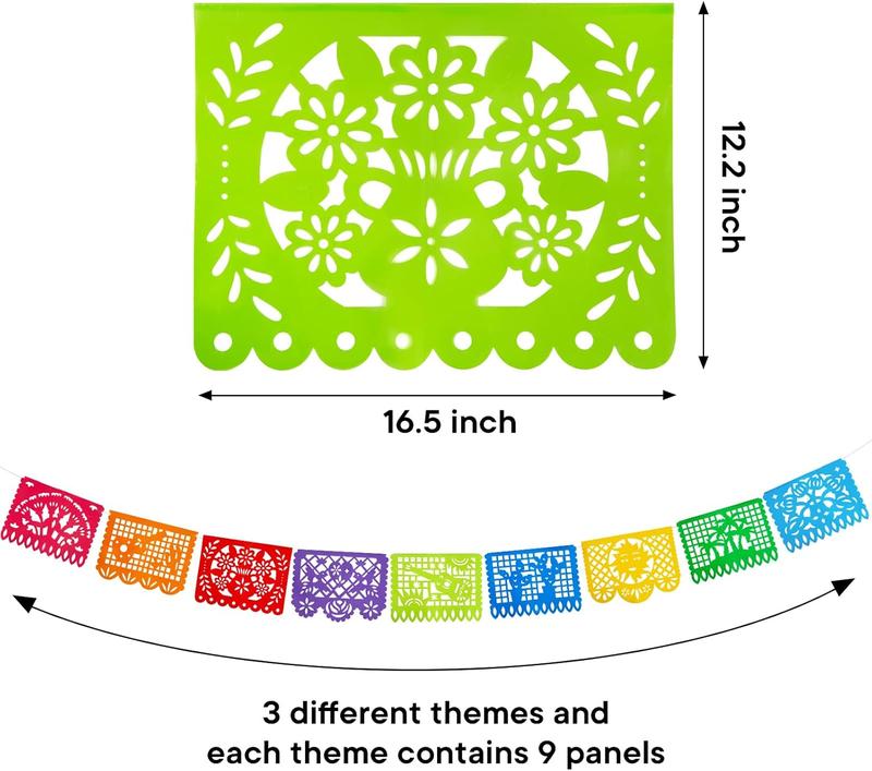 3 Packs Mexican Party Banner, 54 Feet Plastic Banner Cinco de Mayo Dia De Los Muertos Decor Day of The Dead Papel Picado Decorations Mexican Garland