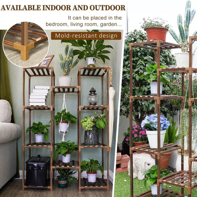 Plant Stand Indoor Outdoor, Tall Plant Shelf for Multiple Plants, 10 Tiers 11 Pot Large Plant Rack Wood Plant Holder Plant Shelves for Room Corner Balcony Garden Patio