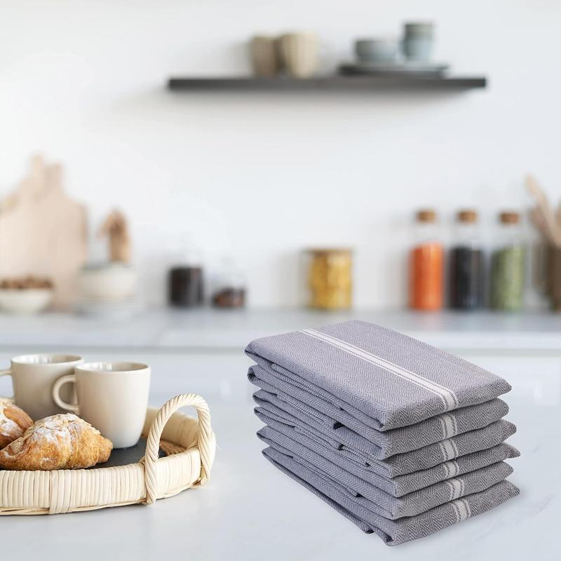 Kitchen Towels Set - Cotton Dish Towels for Kitchen, Super Absorbent Kitchen Hand Towel, Grey Tea Towels, Soft & Durable Dish Cloths, Pack of 6 – 15”x25”, Grey Chambray