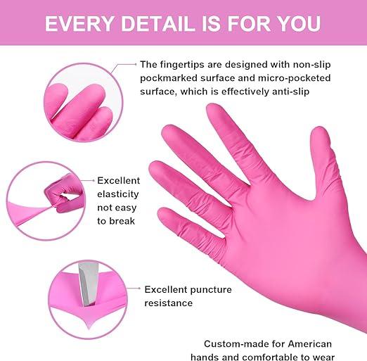 FINITEX Pink Nitrile - Disposable - Hair Dyeing - Beauty Salon - Kitchen Cooking - Household Cleaning - Home Care Durable Gloves