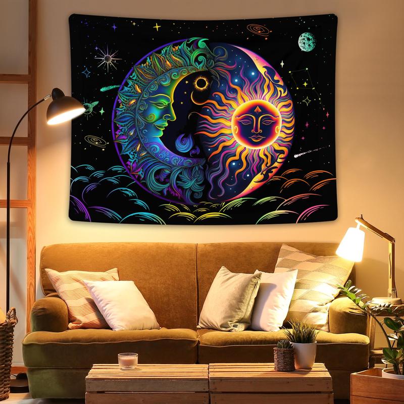 Moon & Sun Pattern Tapestry, Modern Wall Hanging, Hanging Tapestry, Wall Art Decor for Home Living Room Bedroom