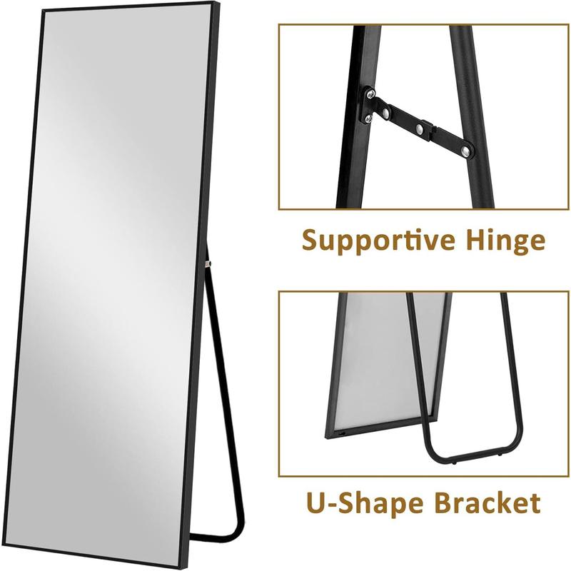 Full Body Mirror, 59''x 16'' Full Length Mirror w Black Aluminum Alloy Frame, Floor Not Fragile Tempered Mirror Leaning Against Wall for Living Room,Women Dressing Clothes Mirror