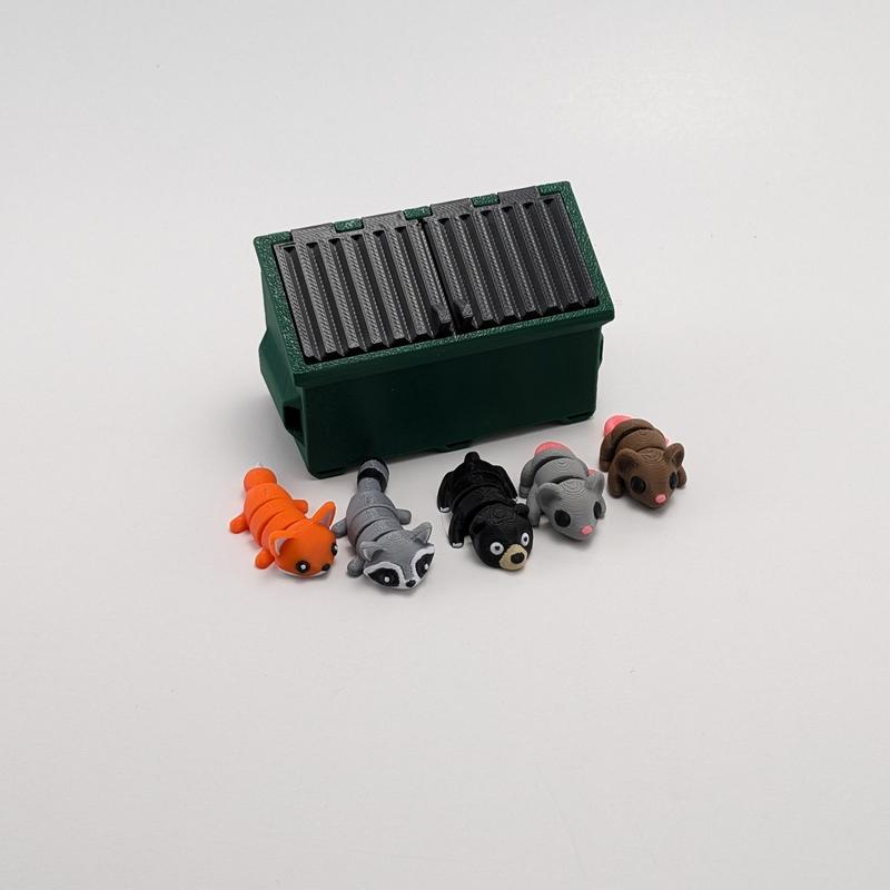 MINI Dumpster & Animals - Unique Articulating 3D Printed Collectible Figurines - Desk Pets - Home Decor - Perfect Gift for Office or Home