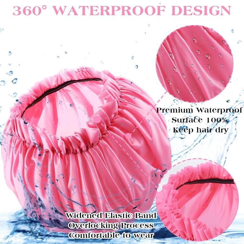 2 count Large Shower Cap for Braids - Waterproof Shower Cap for Women, Reusable XL Plastic Shower Caps  Bath Bonnet for Long Thick Curly Hair, Locs, Twist Braids (Black&Pink)