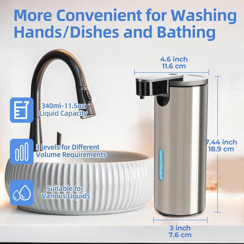 Stainless Automatic Soap Dispenser, 1 Count Battery Operated Electric Sensor Hand Free Liquid Soap Dispenser With 3 Adjustable Volume Control For Kitchen & Bathroom Countertop, Summer Gift