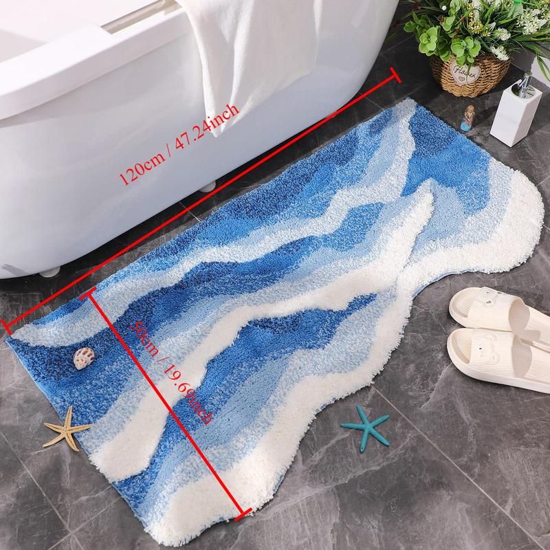 Wave Pattern Bathroom Rug, Multi-size Non-slip Machine Washable Water Absorption Bath Mat, Art Decorative Carpet for Home Bathroom Hotel Salon Living Room Bedroom