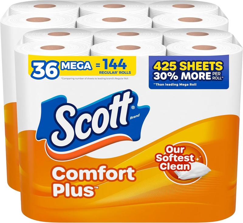 Scott ComfortPlus Toilet Paper, 12 Double Rolls, 231 Sheets per Roll, Septic-Safe, 1-Ply Toilet Tissue Pack Unscented Wipes Wipes