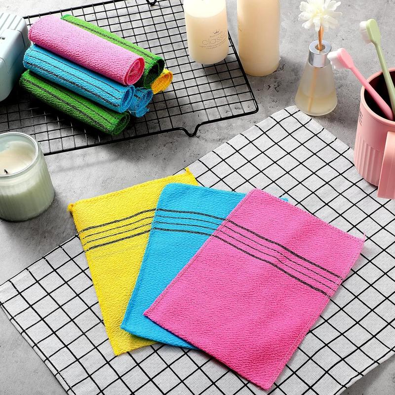 12 Pieces Korean Exfoliating Mitt Exfoliating Glove Italy Towel Body Skin Scrubber Exfoliating Scrubber for Remove Dead Skin Exfoliating Washcloth Korean(Small,Yellow, Green, Blue, Pink)