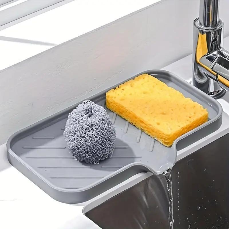 Silicone Kitchen Sink Tray, 1 Count Soap Dish Holder with Drain Tip, Countertop Sink Scrubber Drain Pad for Kitchen Bathroom