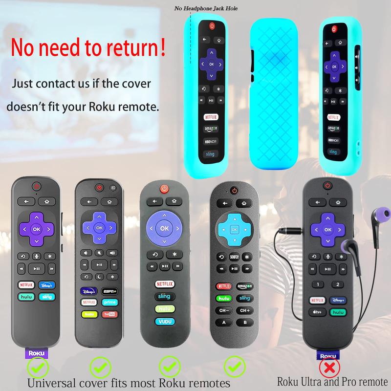 3 Pack Remote Case for Roku, Battery Cover TCL Roku Smart TV Steaming Stick Remote, Silicone Protective Controller Universal Sleeve Skin Glow in The Dark Green Purple Blue