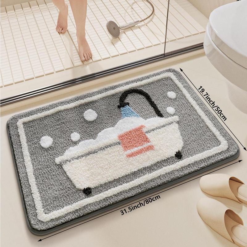 Bathtub Pattern Bathroom Mat, 1 Count Non-slip Soft Bath Mat, Absorbent Thickened Bath Mat, Comfortable Bath Mat for Bathroom & Toilet, Home Decor