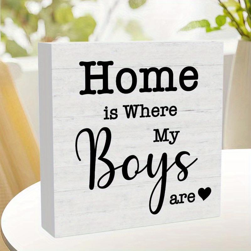 Home Is Where My Boys Are Letter Pattern Desktop Ornament, 1 Count Square Shape Foam Desktop Ornament, Tabletop  Decoration for Home Office Dormitory Living Room