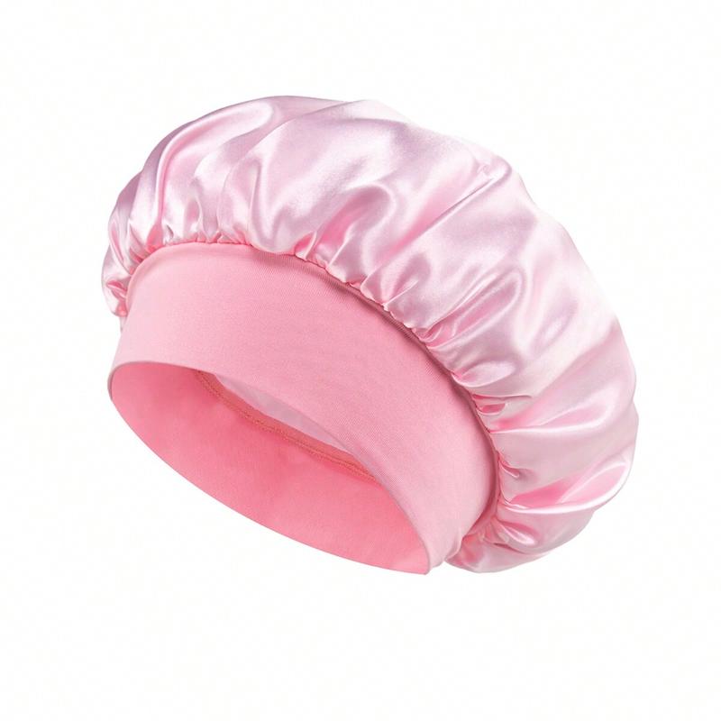 2pcs Women Solid Color Wide Brim Elastic Satin Soft Comfortable Breathable Everyday Hair Care Sleep Cap