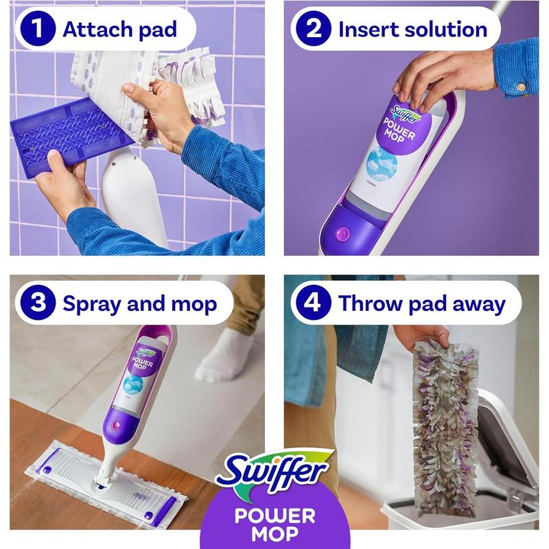 Swiffer PowerMop Multi-Surface Mop Kit for Floor Cleaning, Includes PowerMop, 2 Mopping Pad Refills, 1 Cleaning Solution with Fresh Scent and 2 Batteries