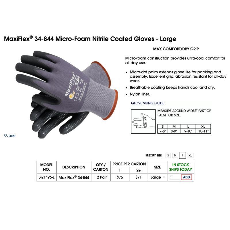 MaxiFlex Pro Grip Gloves 34-874 844 - 12-Pack Nitrile-Coated Work Gloves For Precision Tasks, Heavy-Duty Work & Industrial Jobs in Spain Cleaning