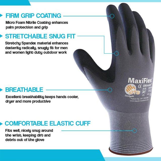 Maxi Flex Ultimate 34874 Foam Nitrile Work Gloves - 12 Pairs for Cleaning & Durability, Enhanced PIP Protection