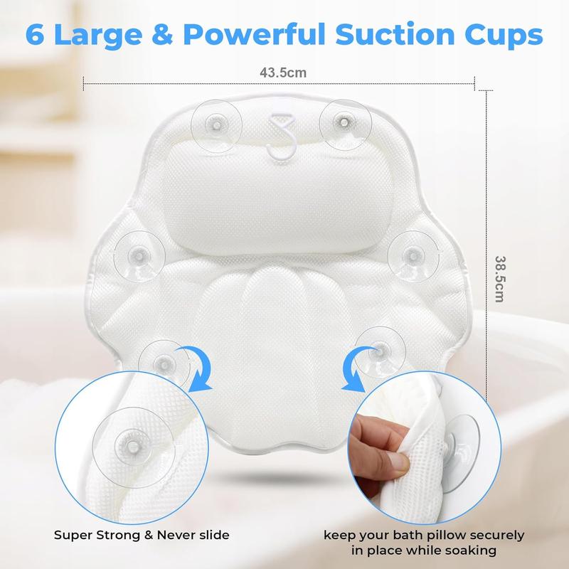 Bath Pillow, Comfortable Bath Pillows for Tub Neck and  Support, Non-Discolouring Luxury Bathtub Pillow, 5D Airmesh Bathtub Pillows for Head and Neck with Non-Slip Suction Cups