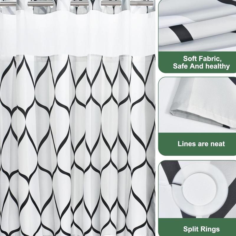 Double Layer Waterproof Shower Curtain Decoration, 1 Count Modern Geometric Pattern Bathroom Curtain with Removable Inner Lining, Bathroom Decor Supplies