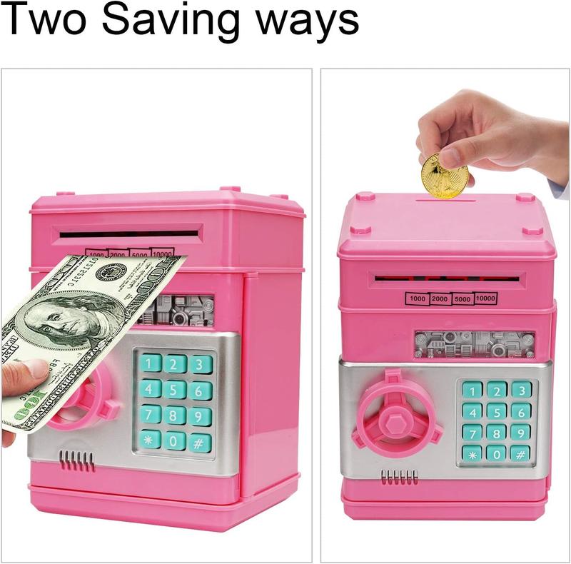 Electronic Piggy Bank, Mini ATM Password Money Bank Cash Coins Saving Box for Kids, Cartoon Safe Bank Box Perfect Toy Gifts for Boys Girls (Pink)