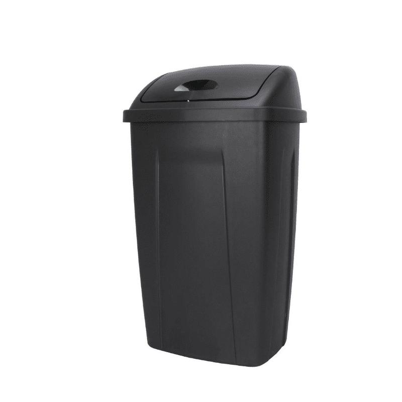 2024 Mainstays 13 Gallon Trash Can, Plastic Swing Top Kitchen Garbage Trash Can, Black, 12.5