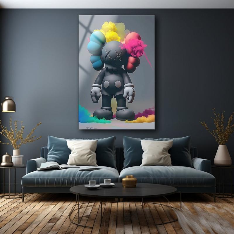 Kaws Wall Decor , Tempered Glass Wall Art , Kaws Art Glass Printing , Wall Hanging , Kids Room Decor Poster Retro