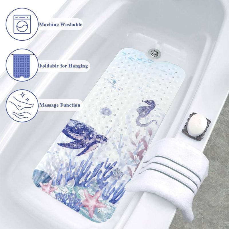 Bath Mat for Tub,Extra Comfortable Non Slip Large Bathtub Mat, Massage Shower Mat with Suction Cups Drain Holes,Seabed 16