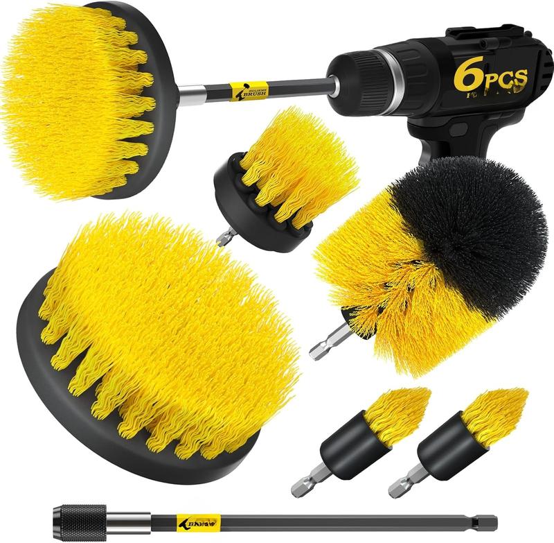 6Pack Cleaning Brush Power Scrubber Cleaning Brush Extended Long Attachment Set All Purpose Scrub Brushes Kit for Grout, Floor, Tub, Shower, Tile, Bathroom, Cleaning BrushYellow