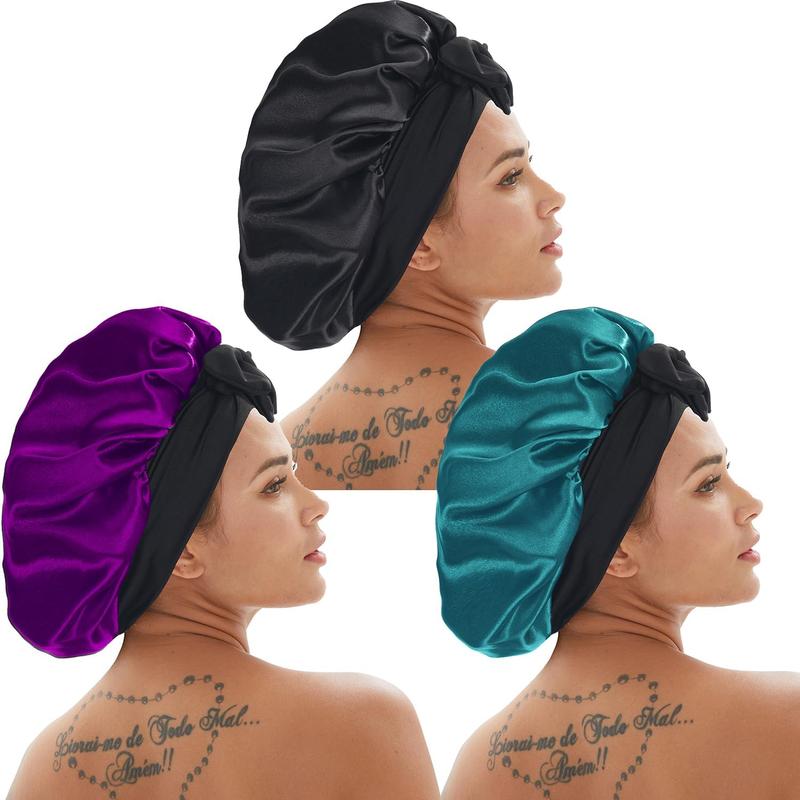 3 count Silk Bonnet for Sleeping, Hair Bonnets with Tie Band Satin Bonnet for Women Night Sleep Caps  Curly Hair