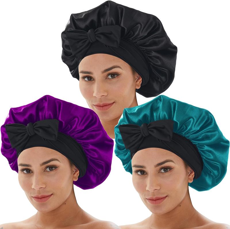 3 count Silk Bonnet for Sleeping, Hair Bonnets with Tie Band Satin Bonnet for Women Night Sleep Caps  Curly Hair