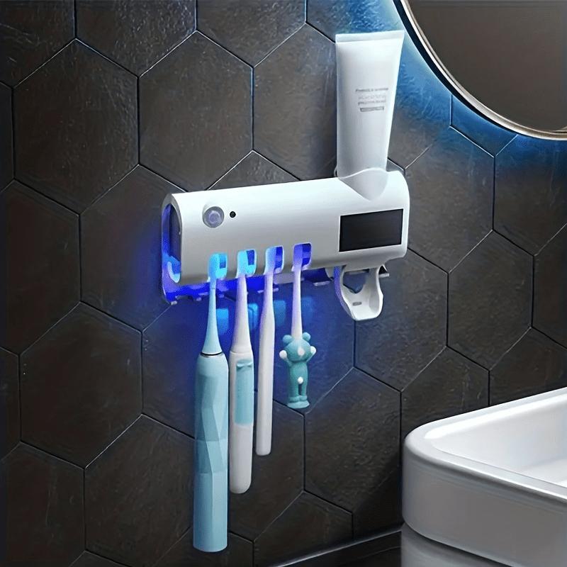 (Free shipping)  USB power supply - wall mounted 4-slot toothbrush intelligent toothpaste dispenser bathroom accessory, wall mounted toothbrush holder with toothbrush cleaning function, wall mounted toothbrush holder, toothbrush cleaning ra