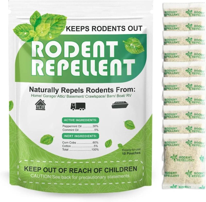 Mouse Repellent Pouches, Peppermint Oil to Repel Mice and Rats, Rodent Deterrent Squirrel Rat Repellent for House Indoor Attic RV Garage Basement 10 Pouches