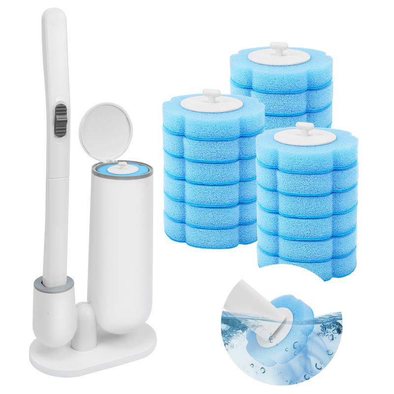 Disposable Toilet Brush with 18PCS Cleaner Refills, Bathroom Bowl Wand Holder Set for Sink Bathtub Wash Basin Mop Pool (Toilet Cleaning Kit)