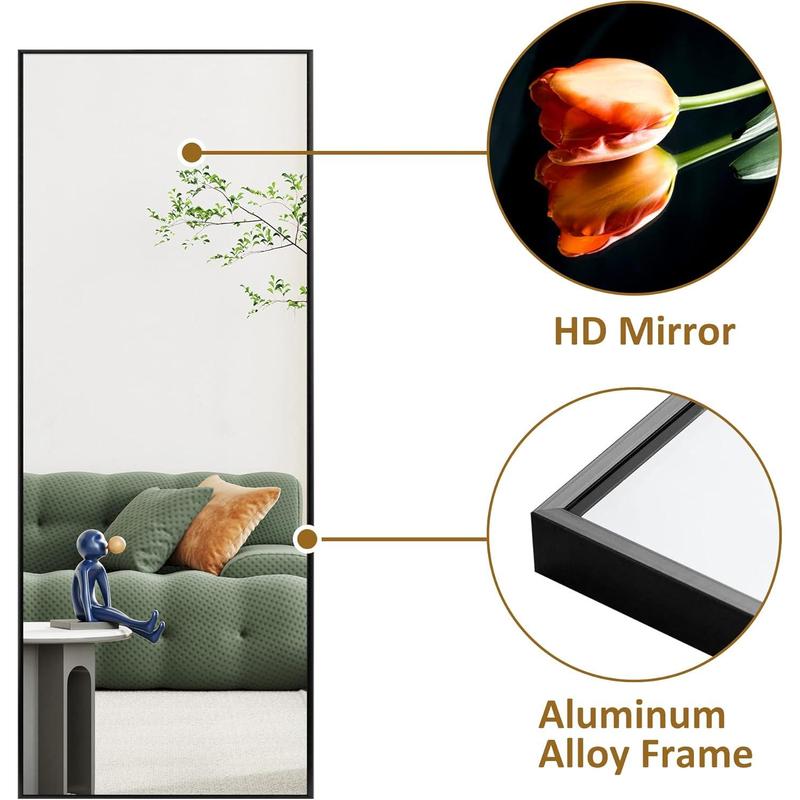 Full Body Mirror, 59''x 16'' Full Length Mirror w Black Aluminum Alloy Frame, Floor Not Fragile Tempered Mirror Leaning Against Wall for Living Room,Women Dressing Clothes Mirror