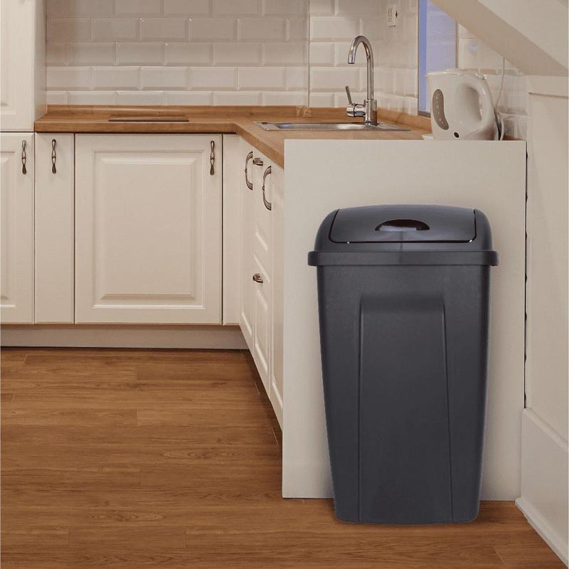 2024 Mainstays 13 Gallon Trash Can, Plastic Swing Top Kitchen Garbage Trash Can, Black, 12.5