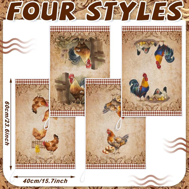 4 count Kitchen Towels Christmas Chicken Farm Dish Towels Farmhouse Vintage Rooster  Towels Rustic 16 x 24 Inch Hand Towels for Bathroom(Classic Color,Rooster)