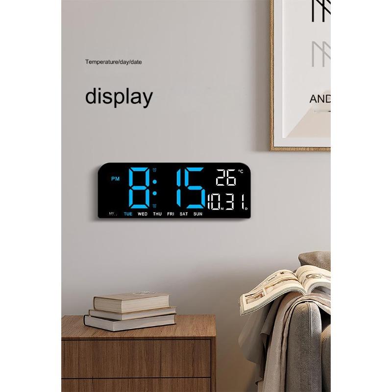 Digital Wall Clock Large Display,LED Wall Clocks for Living Room Decor, Digital Clock with Temperature DST Auto-Dimming Humidity Snooze - 12 24H, Silent Digital Clocks