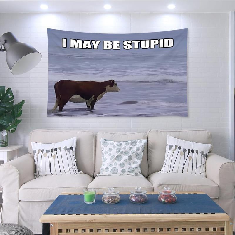 I May Be Stupid Cow Memes Funny Tapestry for College Dorm Room, Outdoor, Parties, Bedroom, Decor 60x40inch