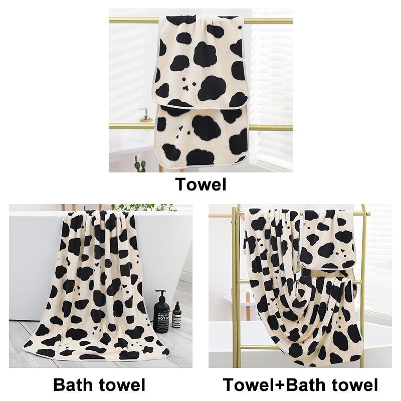 Cow Print Soft Bath Towel, 1 2pcs Comfortable Water Absorbent Bath Towel, Beach Towel for Travel, Outdoor, Swimming