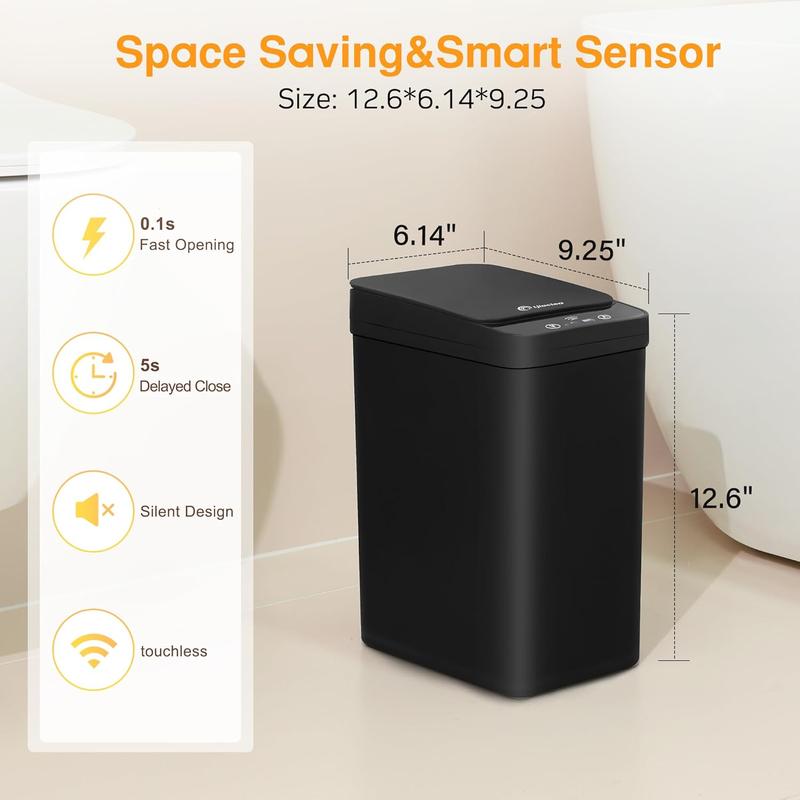 Bathroom Smart Touchless Trash Can for Kitchen Automatic Motion Sensor Rubbish Can with Lid Waterproof Narrow Small Garbage Bin for Kitchen, Toilet, Bedroom, RV