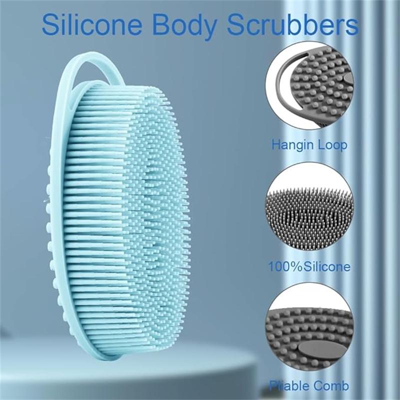 Soft Silicone Body Scrubber 2 PCS Silicone Body Shower, Silicone Loofah 2 in 1 Bath and Shampoo Brush, Body Scrubber Shower Cleaning Exfoliating Use for Sensitive Skin