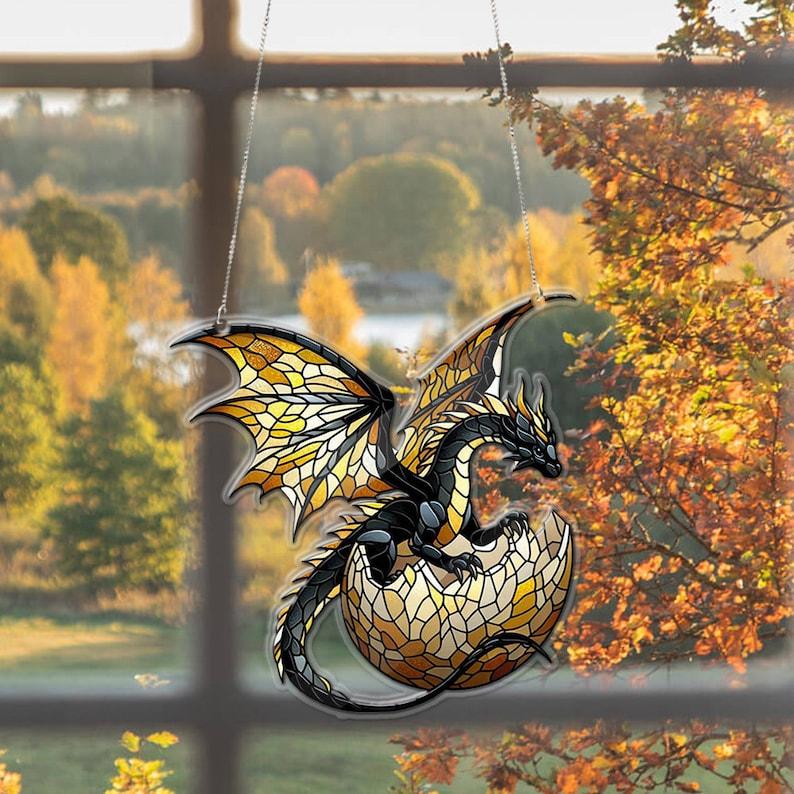 Fantasy Baby Dragon Acrylic Window Hanging, Dragon Wall Window Hanging Art Decoration, Bookish Home Decor, Baby Dragon Egg Decor