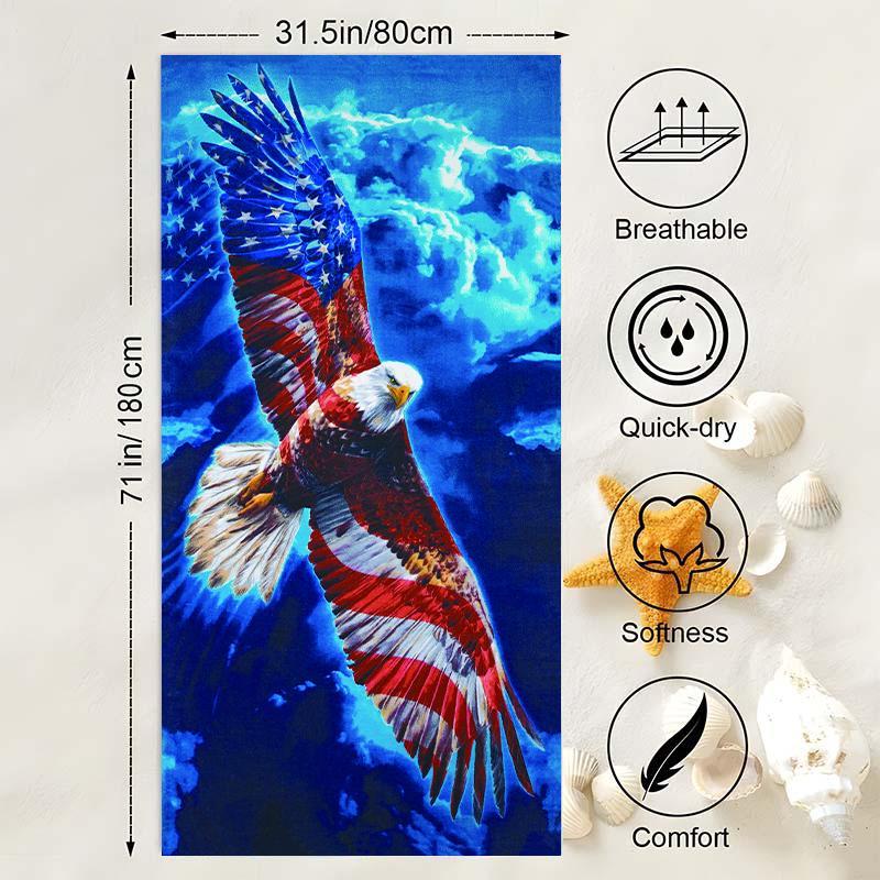 Eagle Pattern Beach Towel, Beach Blanket, Mat, Portable Quick Drying Beach Towel, Beach Blanket, Mat, Soft Absorbent Towel, Suitable for Yoga, Tourism, Swimming, Beach, Fitness, Camping, Gifts