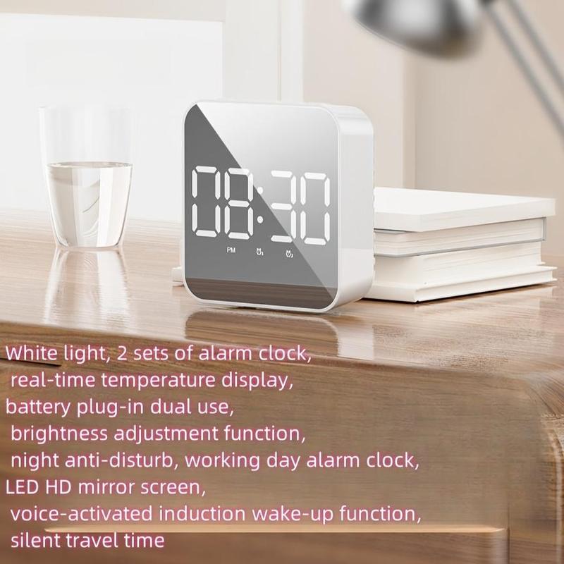 LED Alarm Clock, 1 Count Plug-in Dual-use Digital Clock, Voice Controlled Temperature Clock, Desktop Clock for Home Office Decor