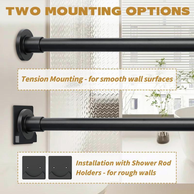 Black Rubber Stainless Shower Curtain Rod! Adjustable 30 - 80 Inch, Rust-proof Spring, No Drilling