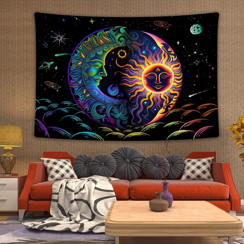 Moon & Sun Pattern Tapestry, Modern Wall Hanging, Hanging Tapestry, Wall Art Decor for Home Living Room Bedroom