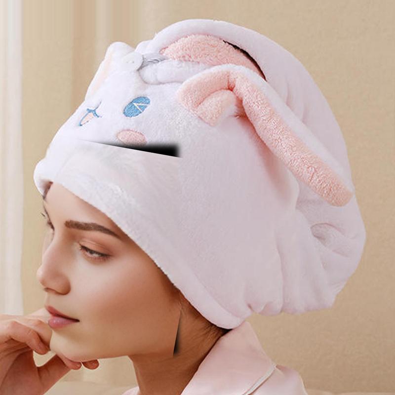 Cute Rabbit Design Hair Drying Towel, 1 Count Reusable Absorbent Hair Towel Wrap, Hair Drying Cap for Women & Girls