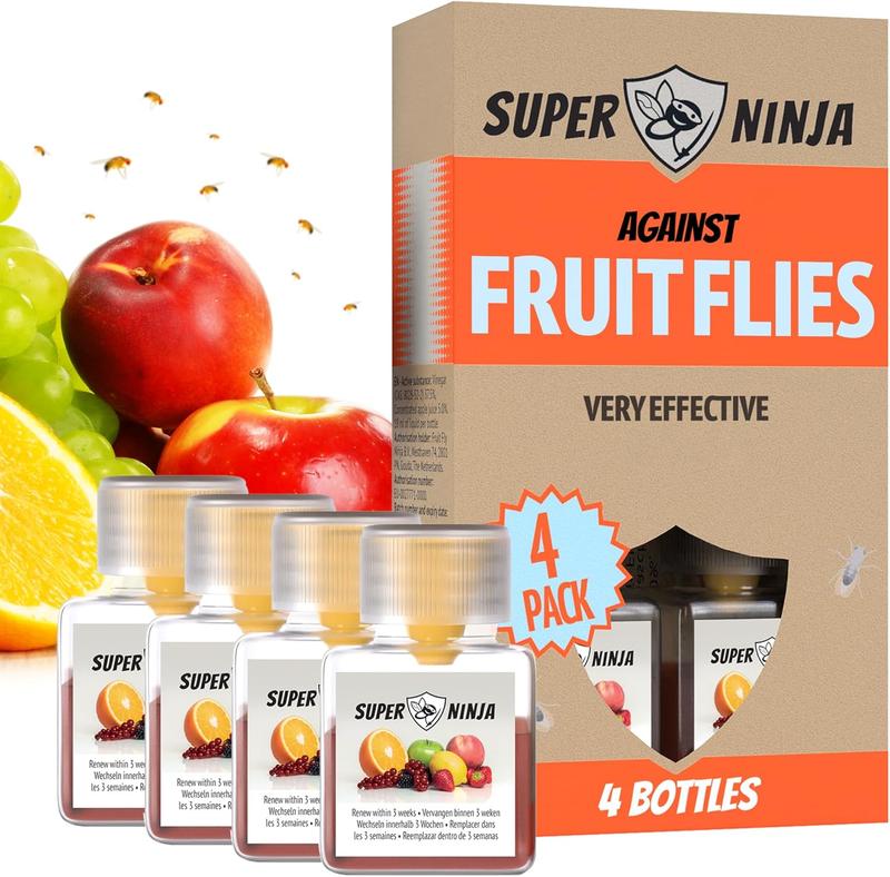 [NEW 2024 - COMBO 4 PACK] Super Ninja Fruit Fly Traps for Indoors - 4 Traps - Highly Effective Eco-Friendly Fruit Fly Catcher for Indoors - Pet and Child Safe - Up to 3 Weeks per Bottle - BLACK FRIDAY SALE 51%