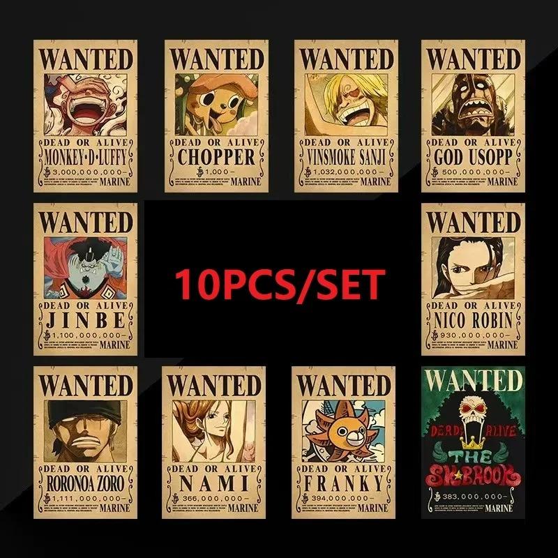 17pcs Anime Wanted Posters  Bounty Anime Luffy Gear 5 4 emperadores Law Kid Figures Vintage Living Room Wall Decoration Stickers